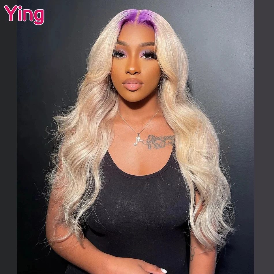 

Purple Root 13x4 13x6 Transparent Frontal Lace 613 Blonde Colored Body Wave Human Hair Wigs Lace Front Wigs For Women 34 36 Inch