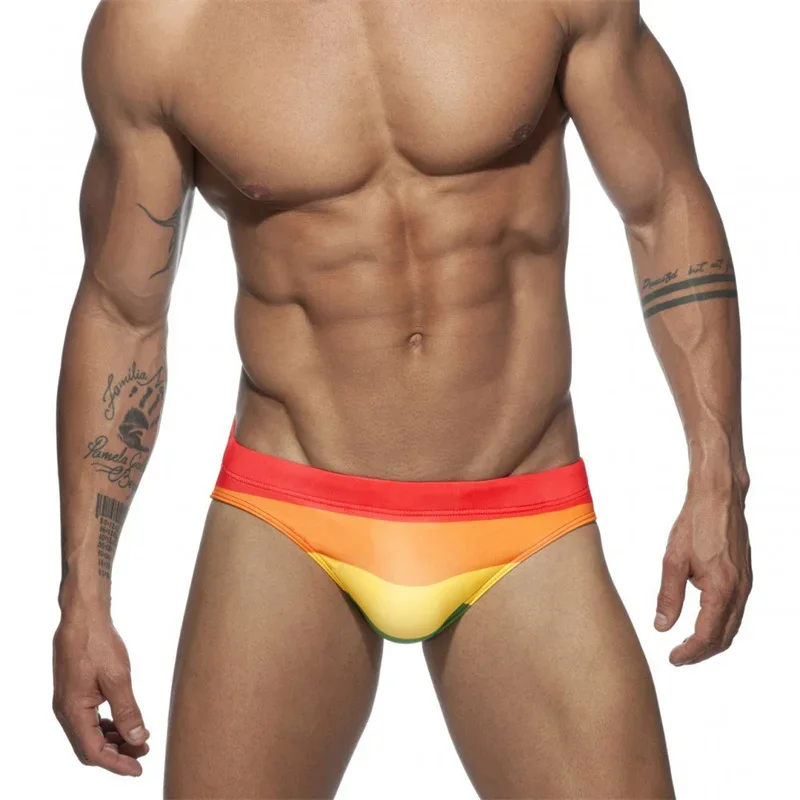 Summer Swimming Trunks With Push Pad Rainbow Men's Triangle Bikini Low Waist Fashion European American Beach Surf Sport