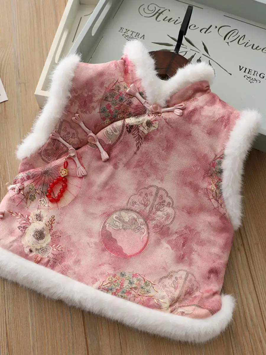 

Детский жилет Thiened Fce в традиционном китайском стиле, для девочек, с пуговицами, хлопковое нижнее белье, теплый базовый слой