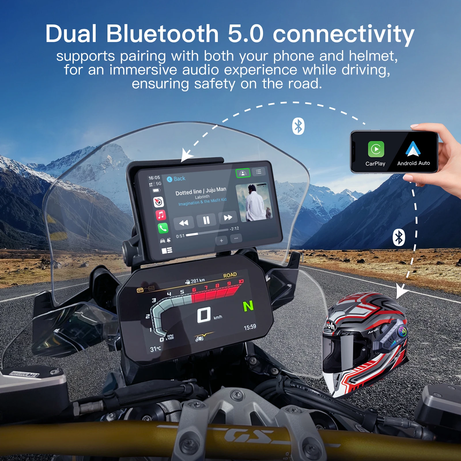 Portable Motorcycle Carplay Screen for R1200GS ADV/ R1250GS ADV Monitor Wireless Carplay Android Auto Display Motorcycle GPS