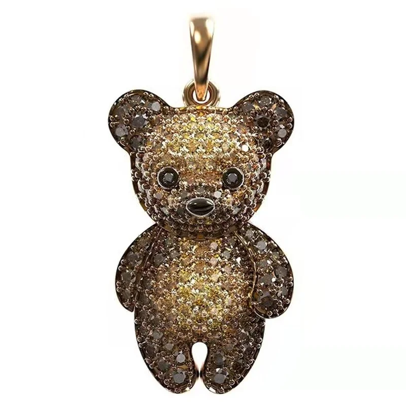 Fashion Cute Teddy Bear Necklace Zircon Animal Bear Jewelry Gold Plated Pendant Necklaces for Women Birthday Anniversary Gift