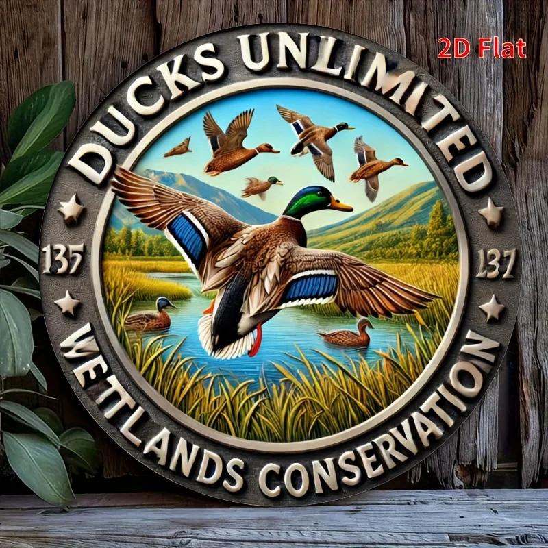 لافتة ألومنيوم دائرية - موضوع Duck Infinity، نمط ميدالية عتيقة، مثالية للاستخدام الخارجي، المزرعة، بيت البط وديكور المزرعة - 2D #5
