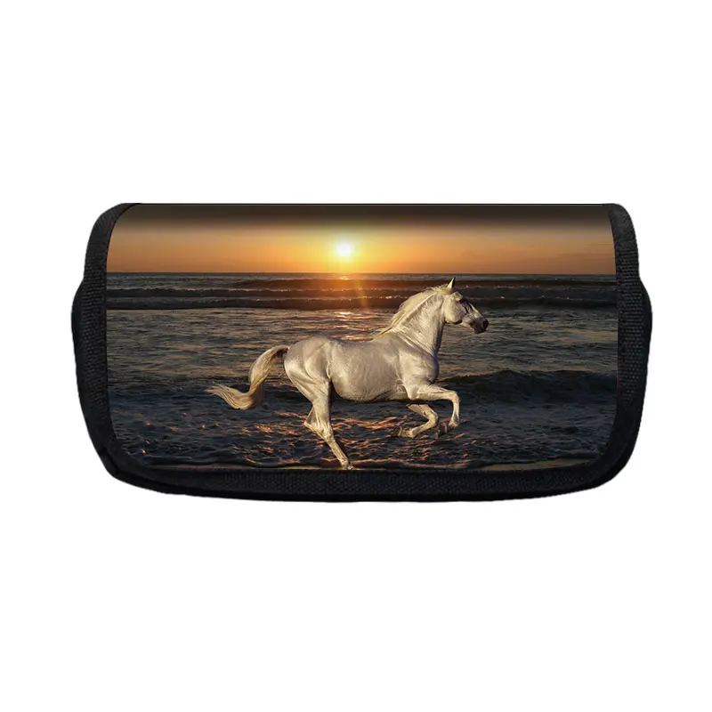 Galloping Horse Print  Large Capacity Cute Animal Pencil Box School Supplies Pencils Bag Pouch Stationery Gift