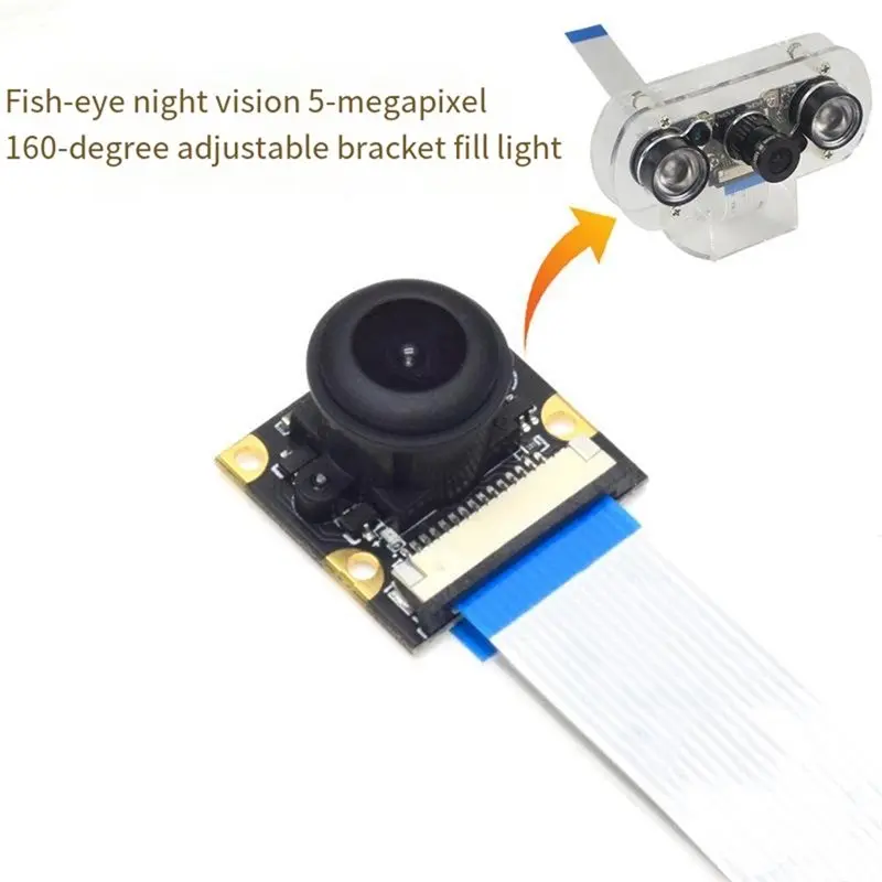 【Y19A】Fisheye Camera Module OV5647 For Raspberry Pi 3B 4B 3B+ 160 Degree 5MP 3.6MM HD Adjustable Focus Night Vision