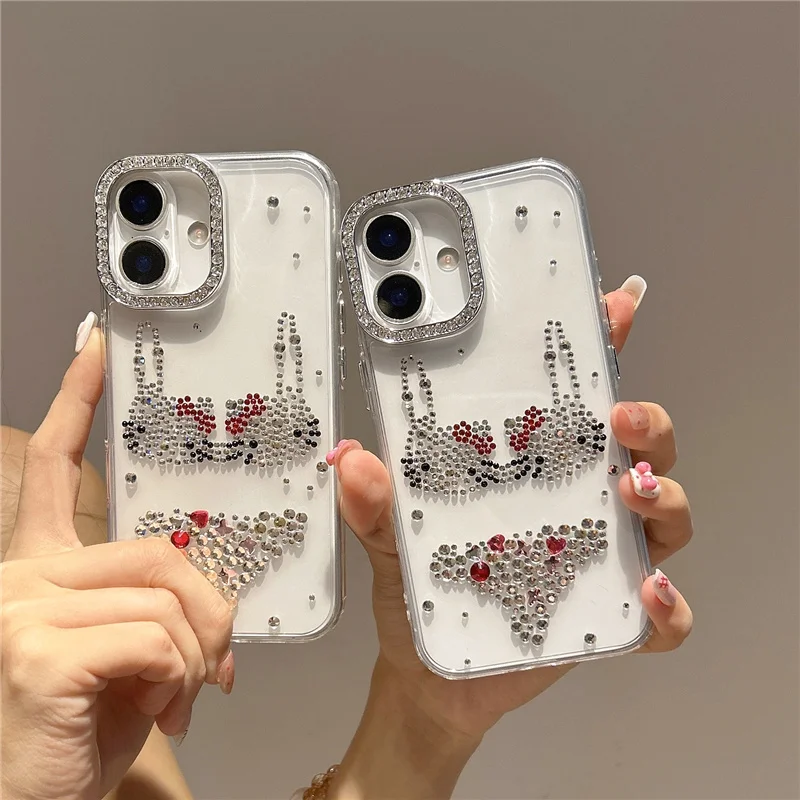 

Funny Diamond Underwear Kitty Phone Case For iPhone 16 Pro 15 14 Pro Max 13 Protective Cover Shockproof Cases Capa