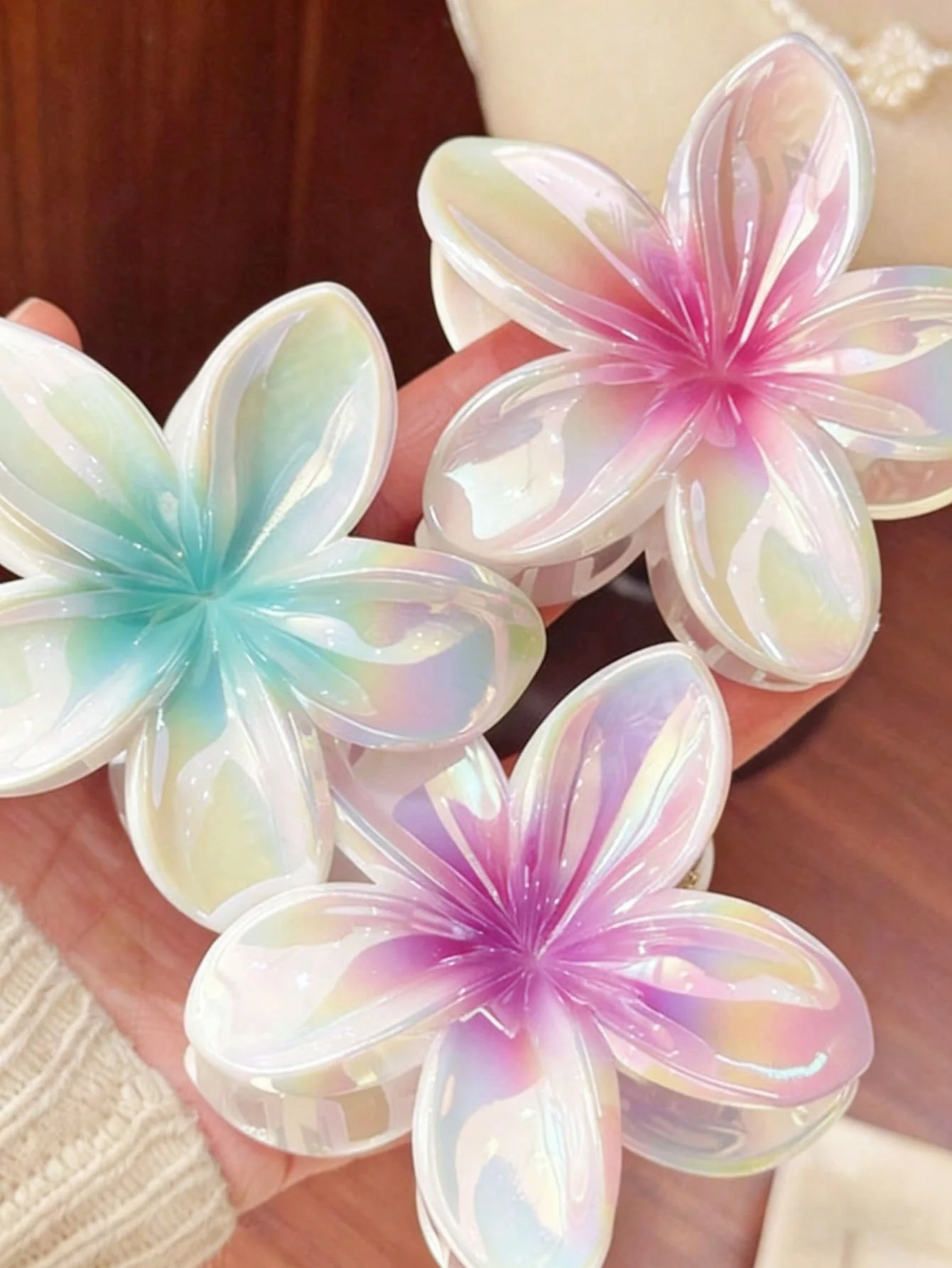 1/3 piezas de pinzas para el cabello con forma de flor metálica para mujer, pinzas para el cabello con diseño de tiburón en degradado para mujer