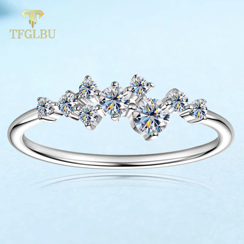 TFGLBU Cute Brilliant Cut All Moissanite S925 Sterling Sliver Ring for Women Lab Diamond Party Matching Band Gift GRA Jewelry