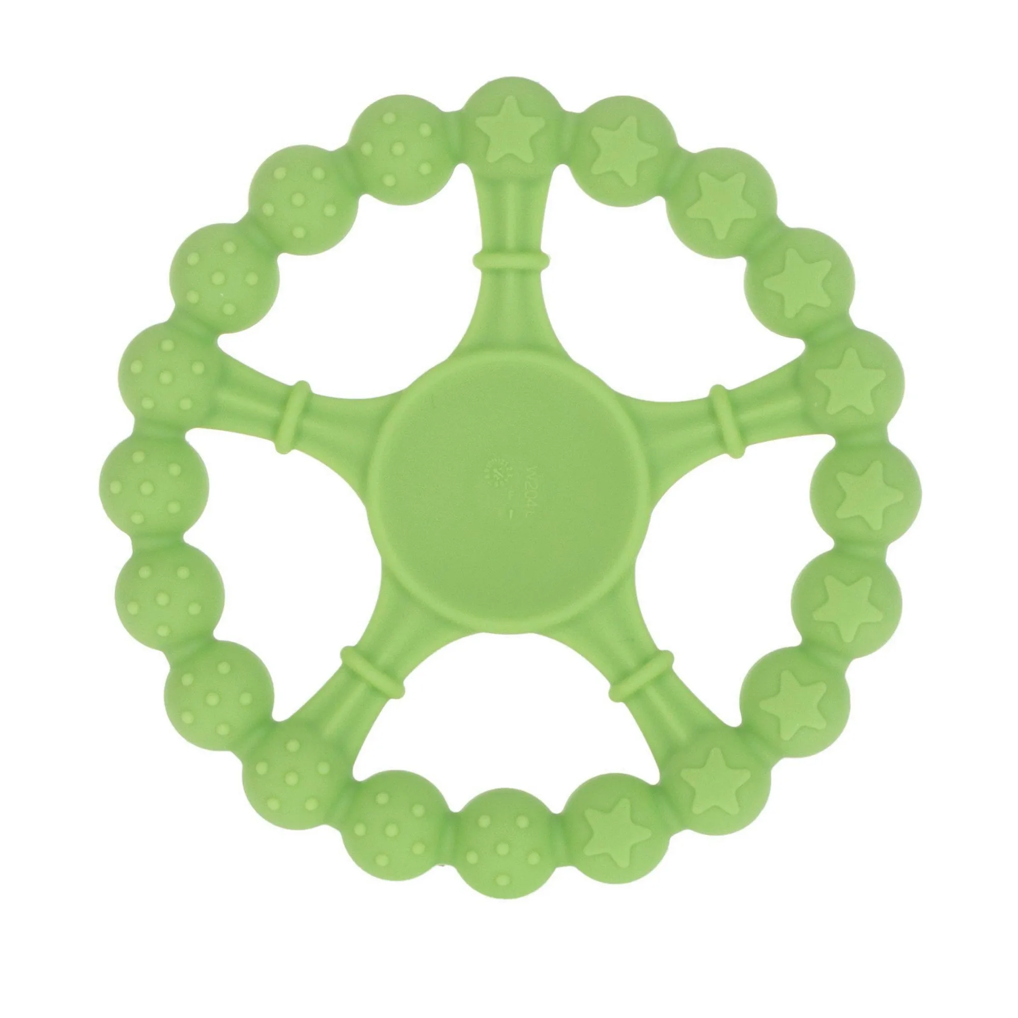 Green Silicone Wheel Baby Teether With Easy Grip Texture For Infant Gum Soothing And Sensory Chewing Relief