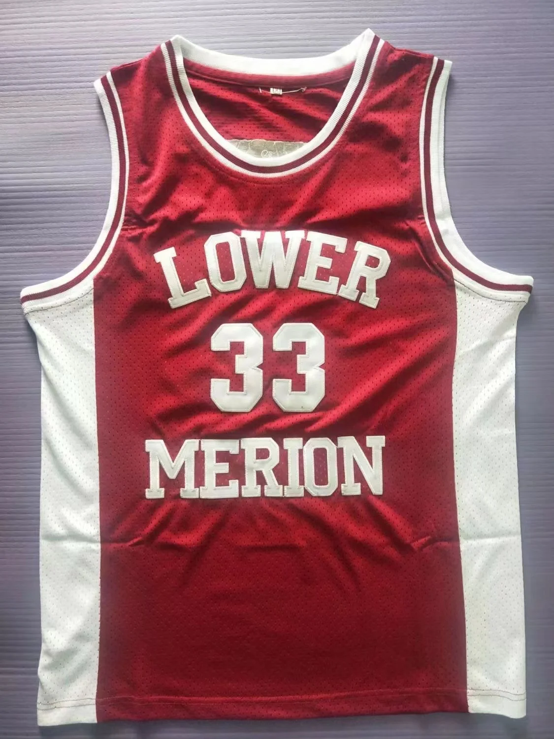 #33 Kobe Bryant Lower Merion Headgear Men\'s Maroon High School Retro basketball Jersey Embroidered Red White Black