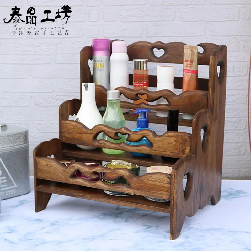 

Thai Solid Wood Storage Rack Ancient Design Living Room Desktop Organizer Kitchen Bathroom Cosmetic Shelf