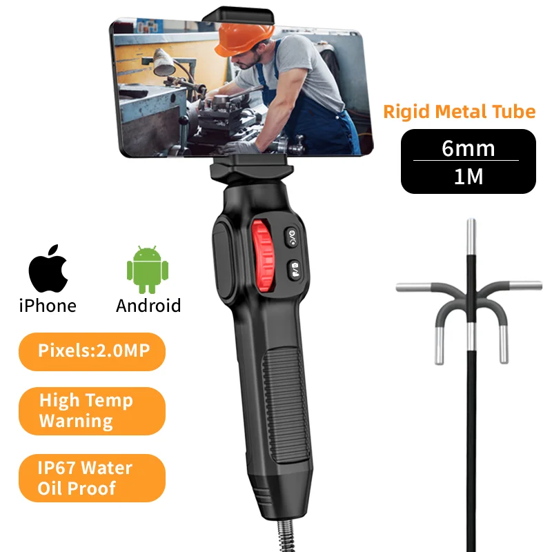 

360 Degree Rotation Endoscope Camera 6/3.9mm Lens HD Articulated Inspection Borescope Camera IP67 for Automotive Car IOS Android