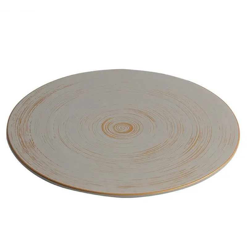 Retro Gold Edged Ceramic Flat Plate Circular Dessert Sushi Snack Pasta Plates Molecular Cuisine Specialty Tableware