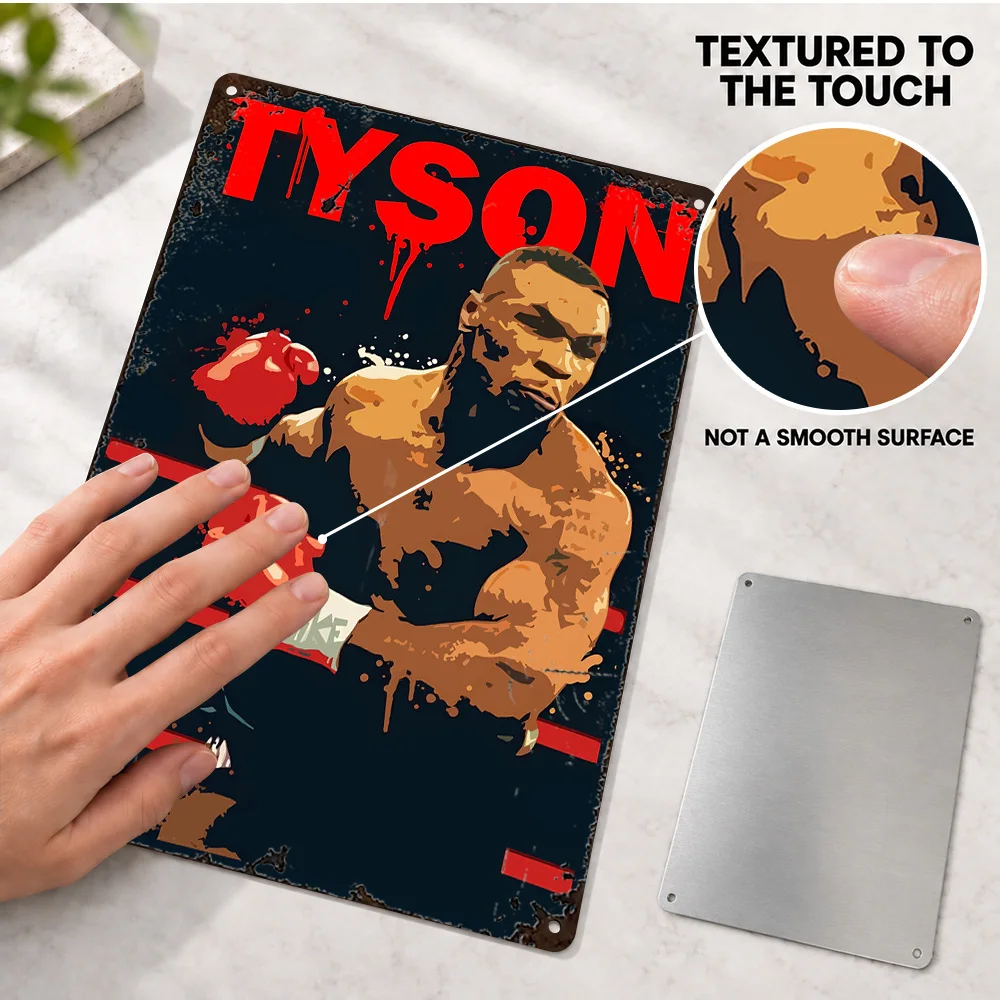 Mike Tyson Boxing Guard Printed Poster Customized Aluminum Metal Sign Red Gloves Retro Stencil Figure Wall Art For Training Room