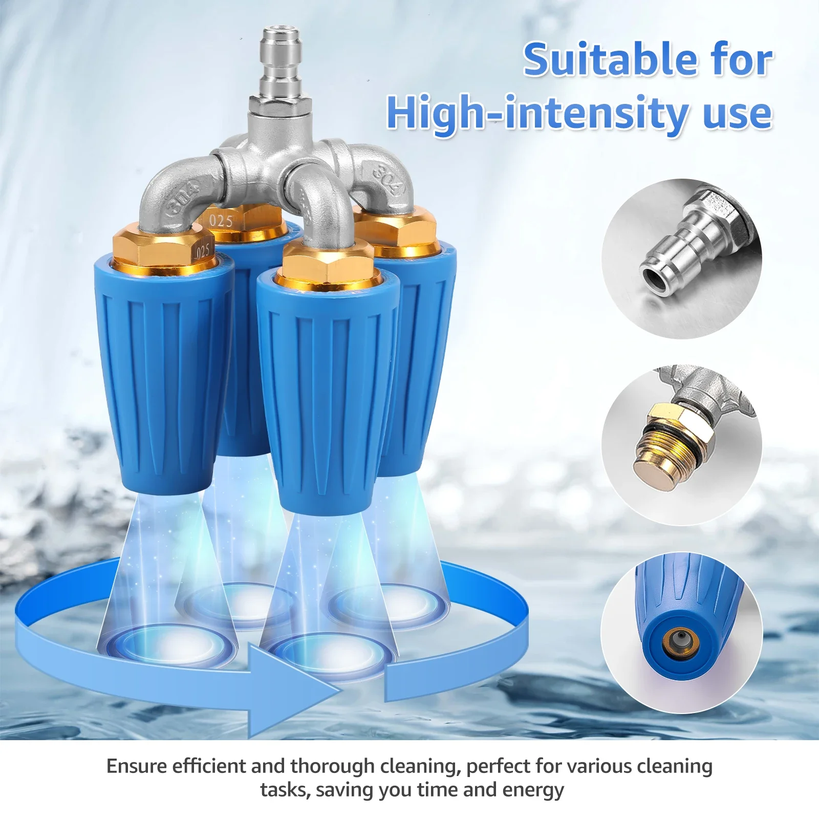 4 in1 4000 PSI Turbo Nozzle 360° Rotating Pressure Washer Nozzle with 1/4 Inch Quick Connector Four heads Sprayer Tips