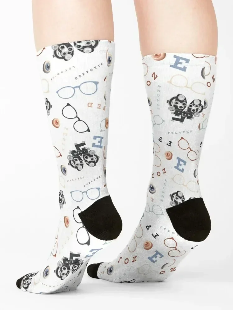 Optometry on White Socks with print hiphop funny gift hockey Designer Man Socks Women's