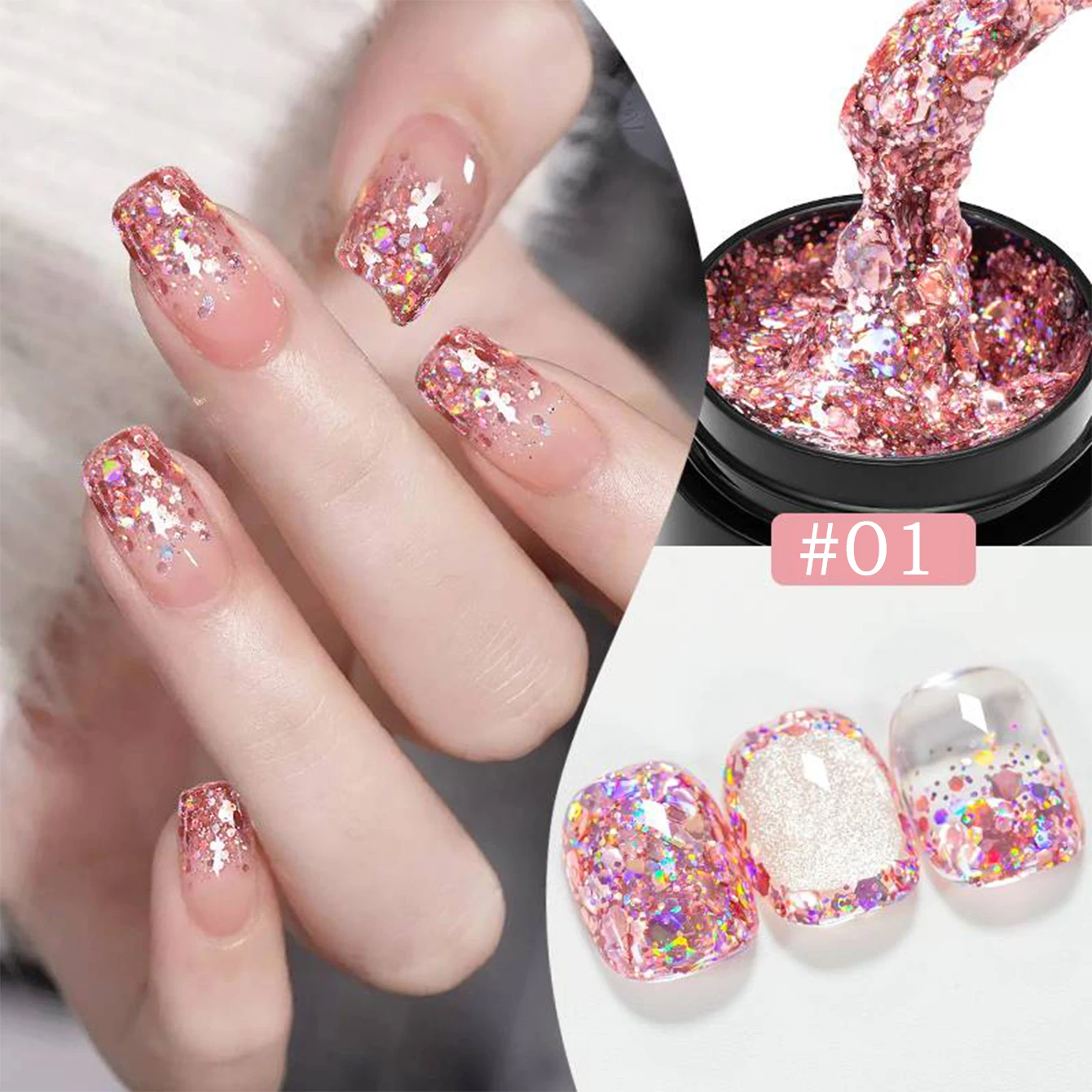 Glitter Sequins Gel Nail Polish Nude Pink Silver Laser Glitter Semi Permanent Soak Off UV Gel Varnish Manicure Nail Supplies