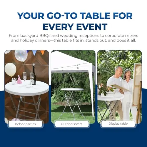 

White 32-Inch Round Folding High Top Tables – 2-Pack Portable Heavy-Duty Cocktail Tables For Indoor Outdoor Events