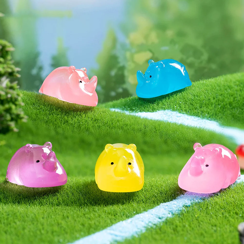 

12pcs Micro Landscape Ornaments Luminous Resin Rhino Figurines Glow In The Dark Miniature Garden Statue For Diy Fairy Garden