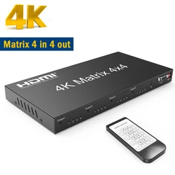 4K 60Hz HDMI True Matrix 4x4 HDMI 2.0 Matrix Switcher 4 in 4 out Video Matrix Switch Splitter Converter with RS232 EDID HDCP 2.2