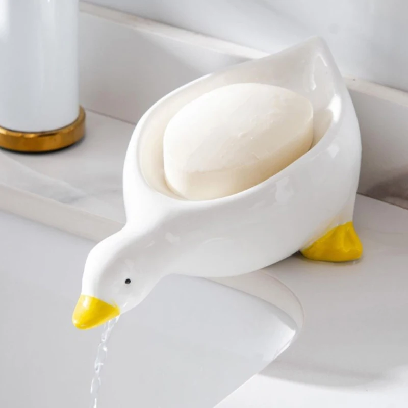 1Pc Yellow Duck Shape Soap Box Cartoon Soap Dish Drainable Soap Holder Soap Container Soap Dish For Tray Bathroom Accessories.
