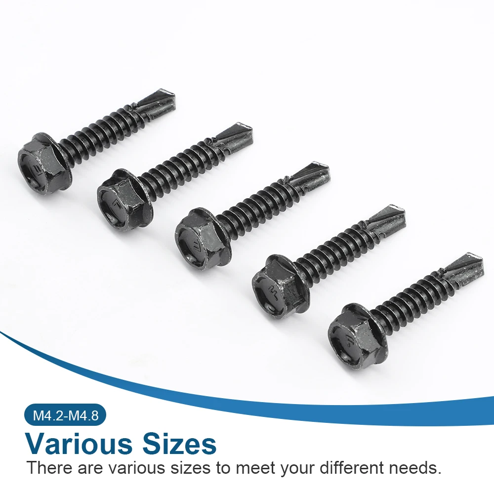 Parafuso autoperfurante de cabeça sextavada, 5-20 peças m4.2 m4.8 m5.5 m6.3 preto 410 parafusos autoperfurantes hexagonais externos de aço inoxidável