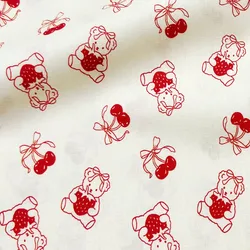 Cream base cherry strawberry bear Cotton Fabric for Kids Clothes Home Textile Slipcover Sewing Quilting DIY Needlework Material