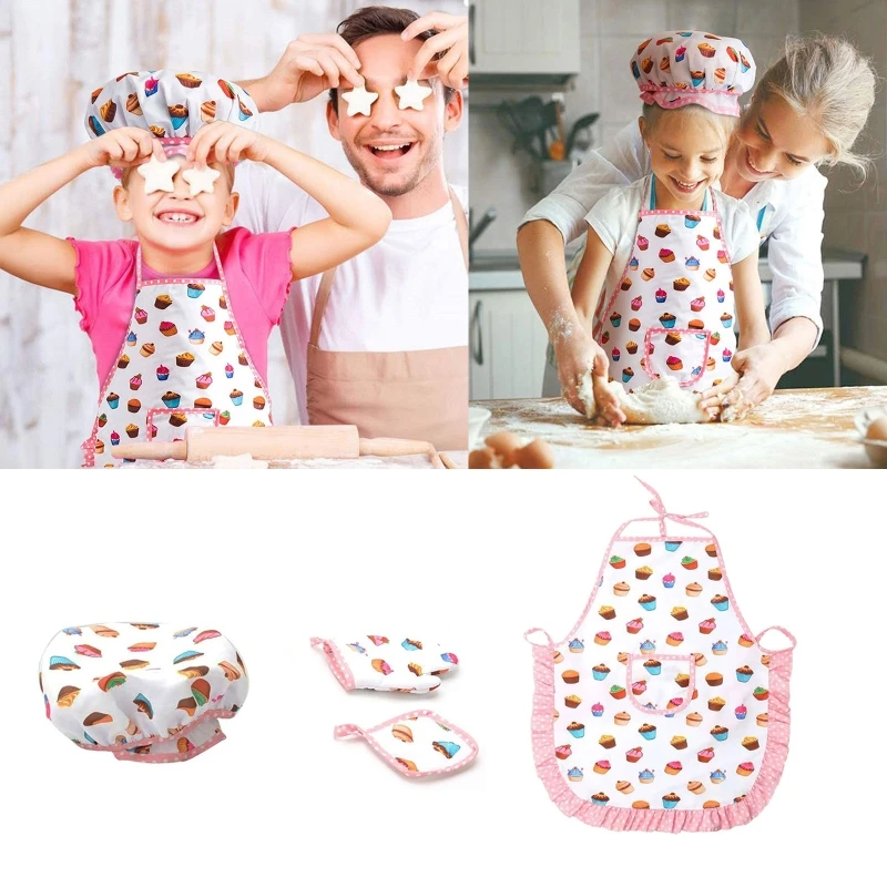 2-6 Year Old Girls Chef Outfit Set Apron Cooking Set, Toddler Apron for Kids Chef Hat Apron Toys for 3-5 Year Old Girls