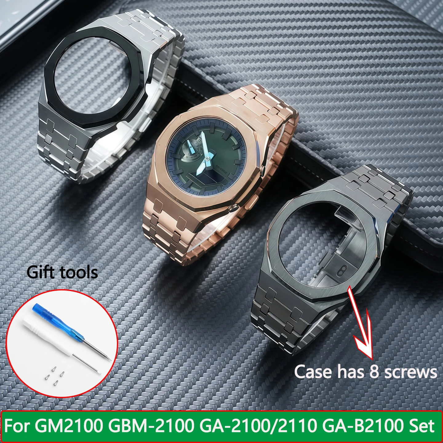 

Металлический корпус и ремешок для модификации часов Casio GA2100, 2110, GA-B2100, GM-2100, GMA-S2100. Комплект для модификации часов из нержавеющей стали.