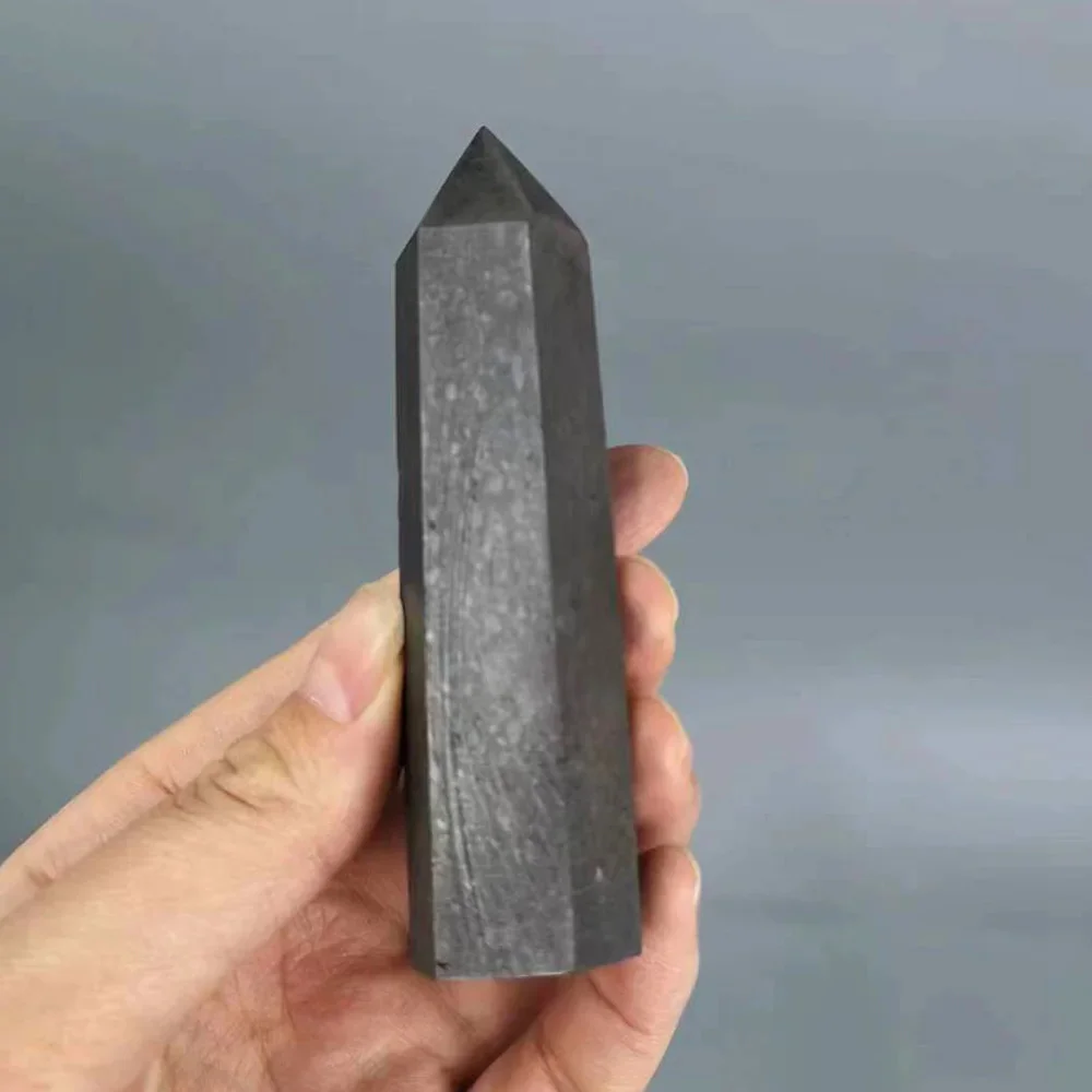 

Schungite Quartz Crystal Point Tower Healing Stone Shungite Single Point Chakra Obelisk Home Decoration