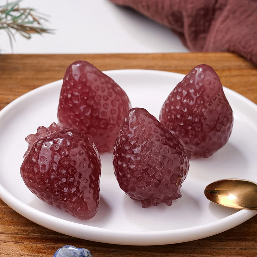 

Crystal Stone Strawberry Decorative Sculpture Compact Tabletop Ornament Elegant Lightweight Stable Home Kitchen Decor