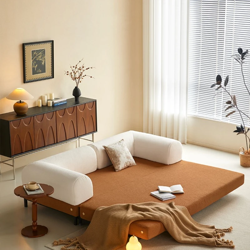 

Double sofa bed folding retractable dual-purpose retro living room fabric sofa