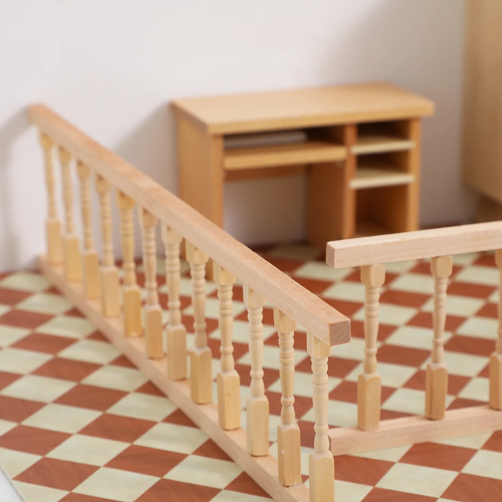 2Pcs Wooden Handrail Railings for 1:12 Mini House Decor - Premium Craftsmanship DIY Accessories Small Scale Stair Railing Kits