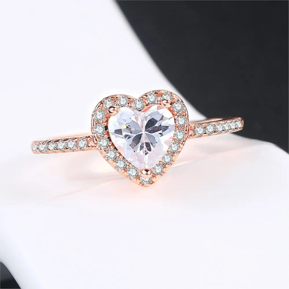 Double Fair Crystal Love Heart Shaped Wedding Rings For Women Fashion AAA+Zircon Engagement Ring Glamour Fashion Jewelry R841