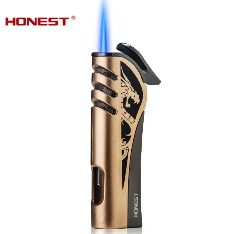 HONEST Personality Blue Flame Butane Gas Torch Lighter Metal Windproof Cigar Lighter Cool Men\'s Gift Cigarette Accessories