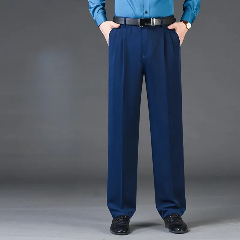 

Thick Suit Pants Men Loose High Waist Iron-Free Business Autumn Winter Formal Office Work Plus Size 42 44 Male Dress Trousers