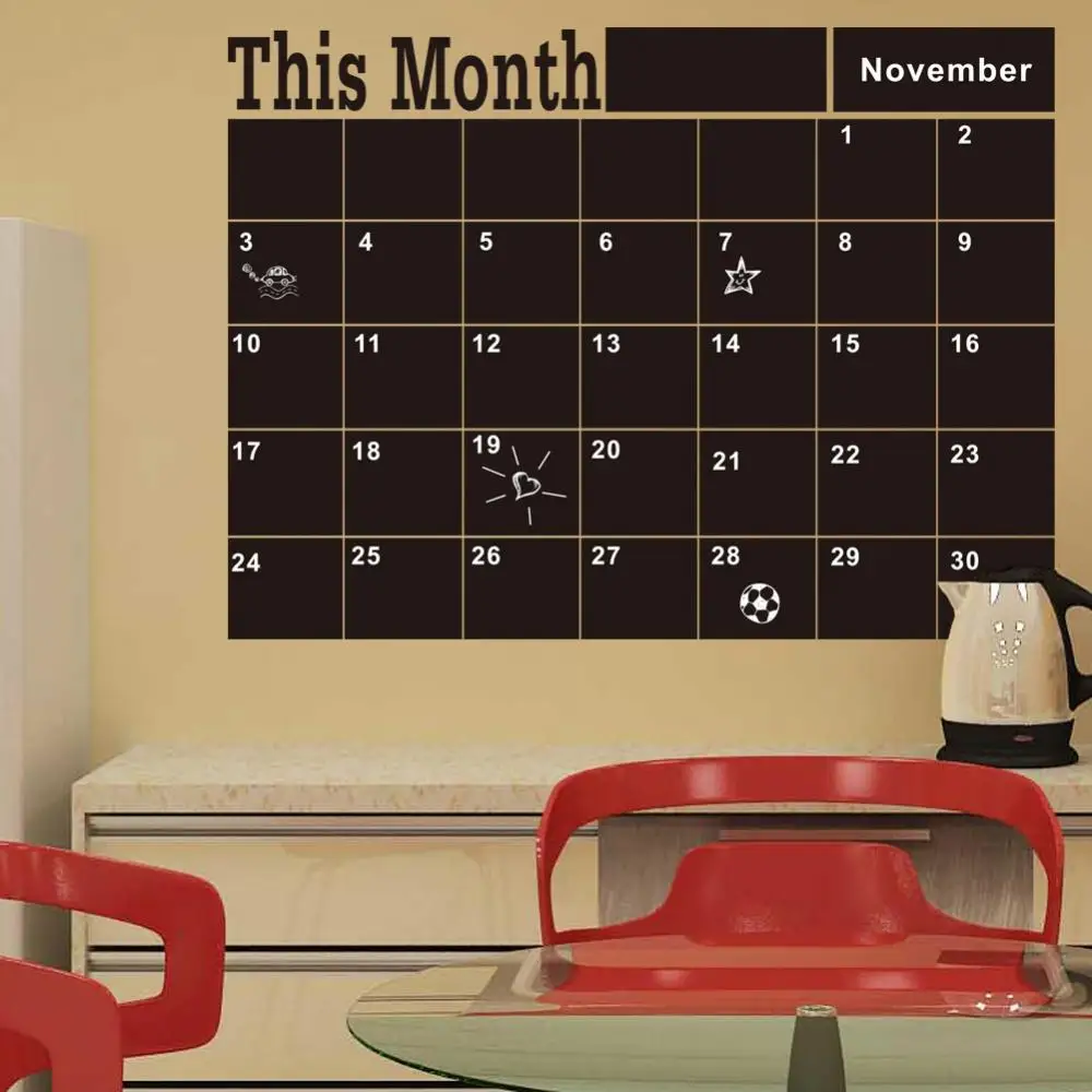 Chalkboard Sticker Kitchen Menu Whiteboard Weekly Planner Message Board Chalk Board Blackboard Month Calendar Wall Sticker