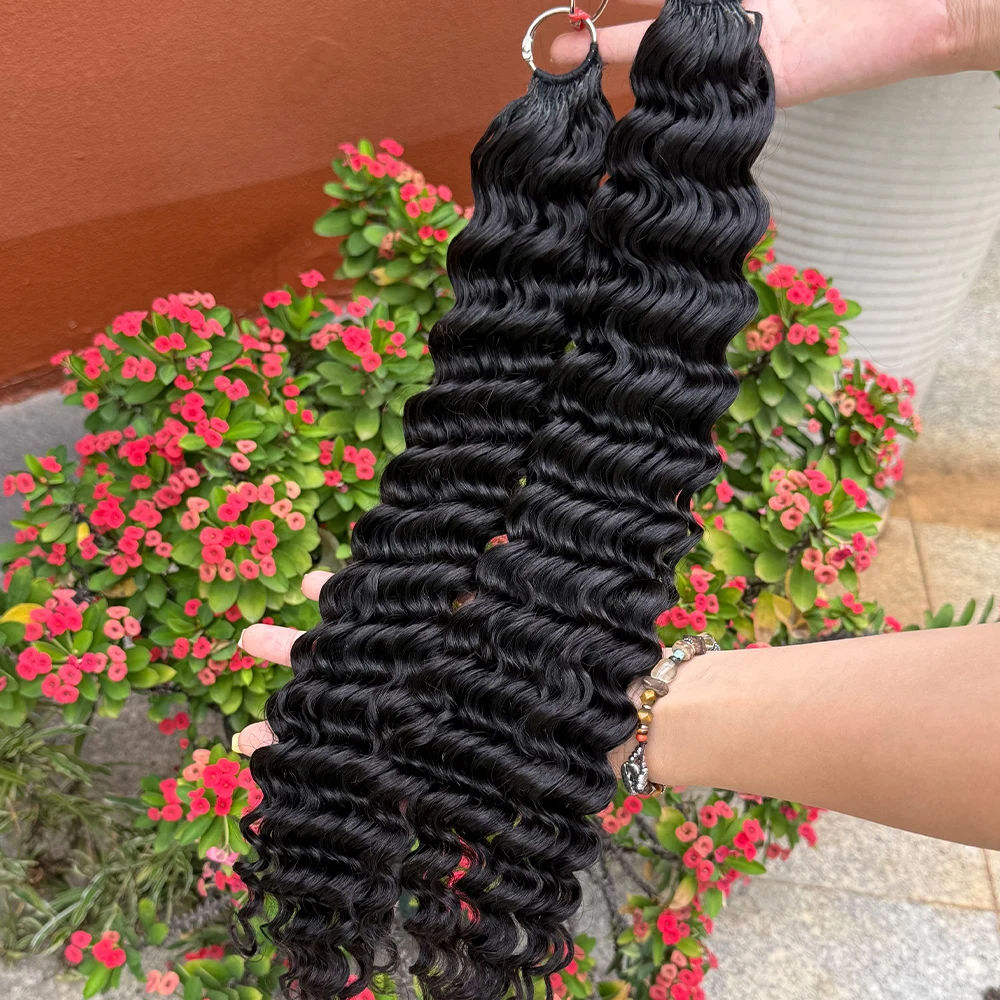 موجة عميقة ريشة الكروشيه الشعر عميق مجعد الشعر للمرأة قبل فصل 100 جرام/حزمة Knotless الكروشيه شعر مستعار بشري #6
