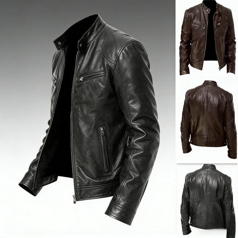 

Теплая куртка для офиса и джентльмена — зимнее облегающее пальто из искусственной кожи с воротником-стойкой, ветрозащитная верхняя одежда на молнии с карманами