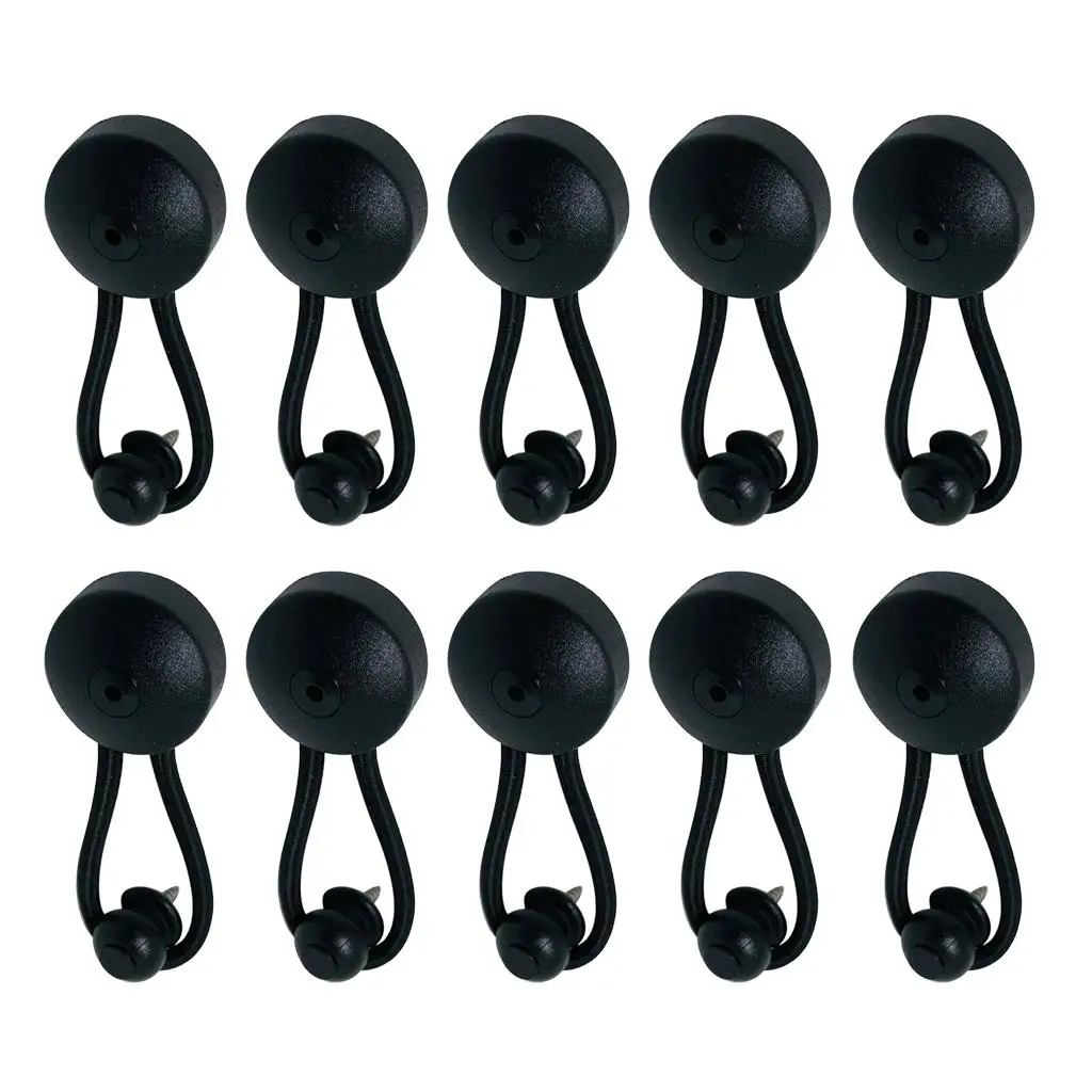 10pcs Bungee Shock Cord Clip Loop Black With Knob for Boat Tarp Canvas