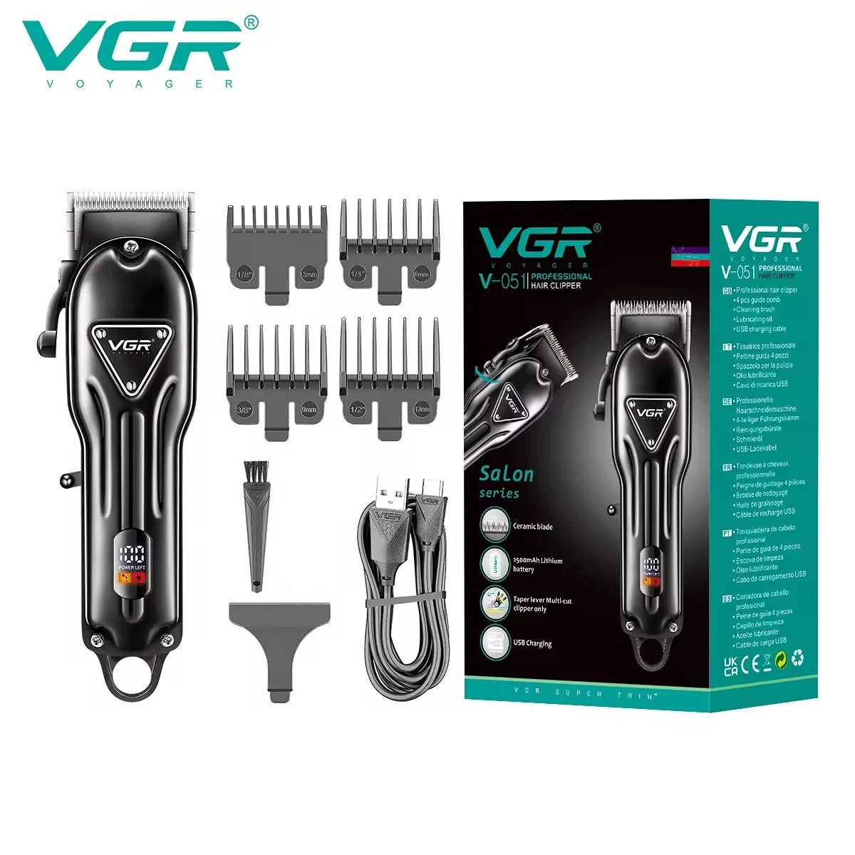 VGR Hair Trimmer Professional Cordless Barber Trimmer Adjustable Portable Cutting Machine Digital Display Trimmer for Men V-051