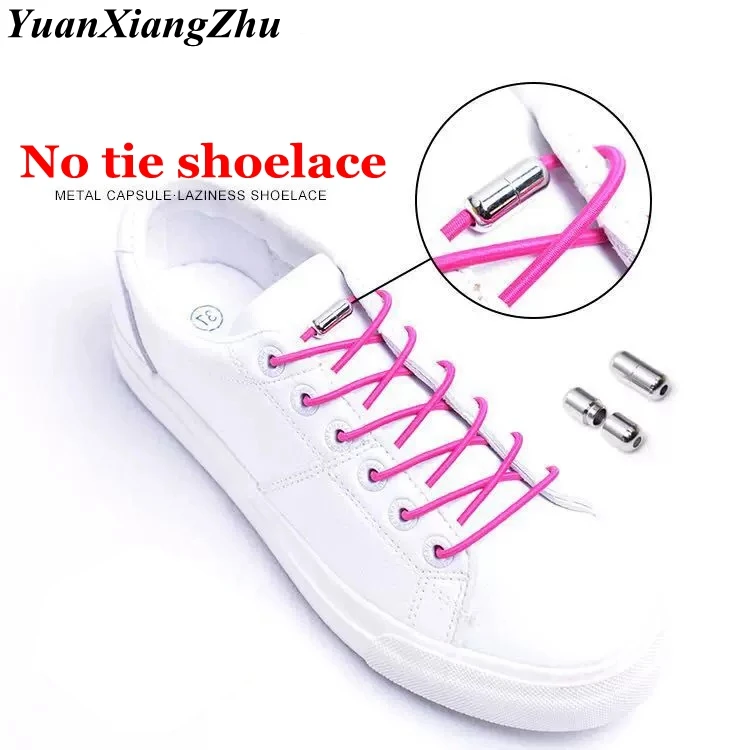 1Pair Metal Capsule Shoelaces No Tie Shoelace Elastic Shoe Laces Round Children Shoelace Leisure Quick Sport Shoe Laces Unisex