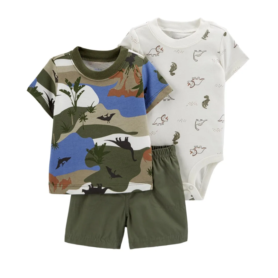 3 Pieces Newborn Infant Baby Girl Clothes Set 2024 Summer Cartoon Animal Bodysuit+Tops+Shorts Cotton Bebies Boy Outfits 0-24M