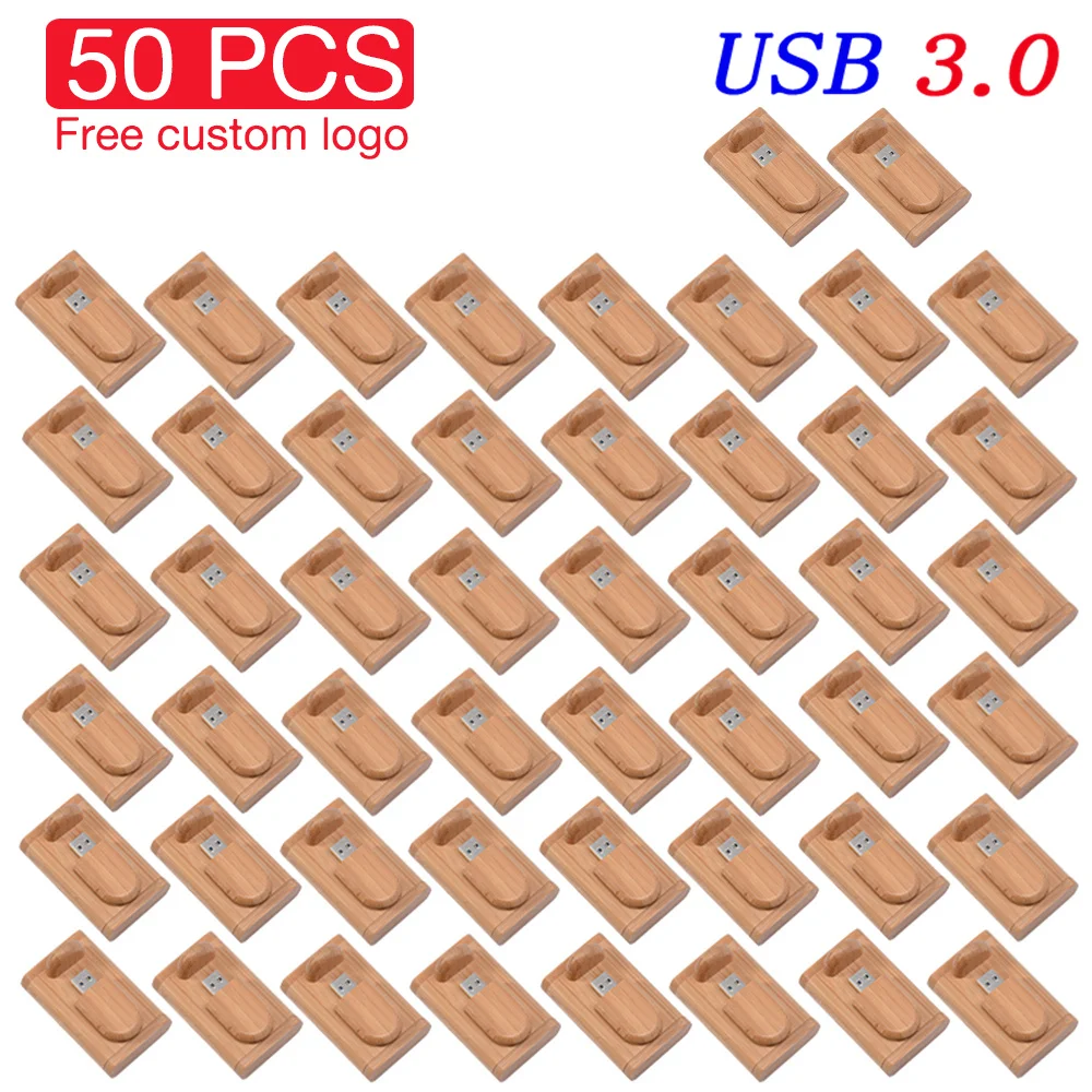 JASTER 50pcs/Lot High speed USB Flash Drive 3.0 Wooden Bamboo Pendrive 4GB 16GB 32GB 64GB 128GB Pen Drive Wedding Gift Free LOGO