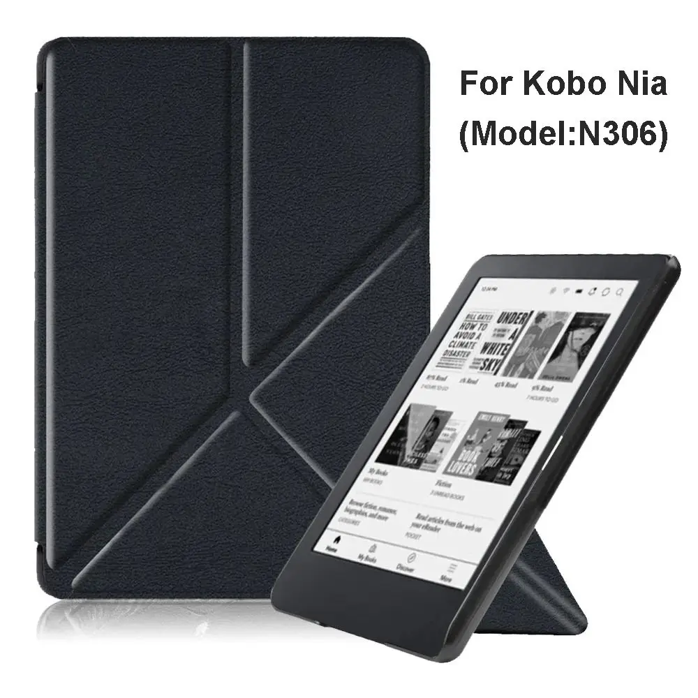 6 inch E-Reader Case Magnetic Multi-folding Stand Smart Cover Wear Resistant Leather Protective Shell for Rakuten Kobo Nia N306