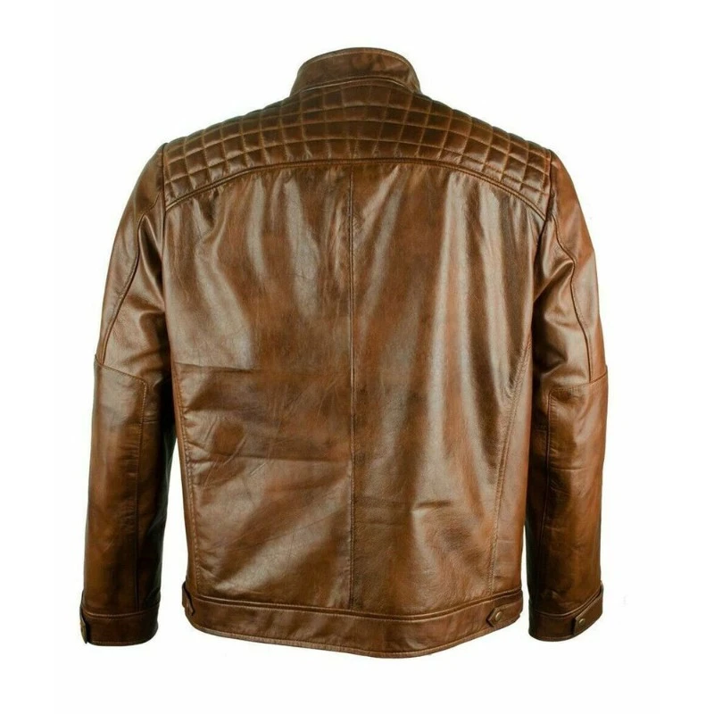 Men Soft Authentic Lambskin Real Leather Jacket Dark Brown Motorcycle Coat