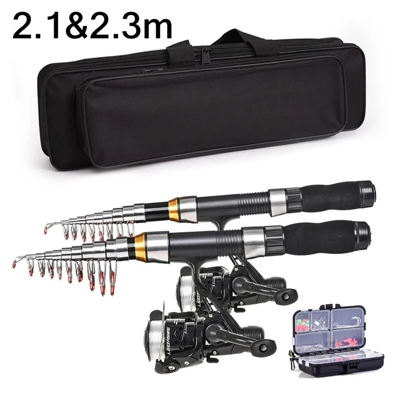 BRAVMAK 2.1/ 2.3 mTelescopic الصيد رود بكرة كومبو مجموعة كاملة ألياف الكربون قضيب القطب الغزل بكرة حقيبة الصيد حالة Pesca مجموعة تروس