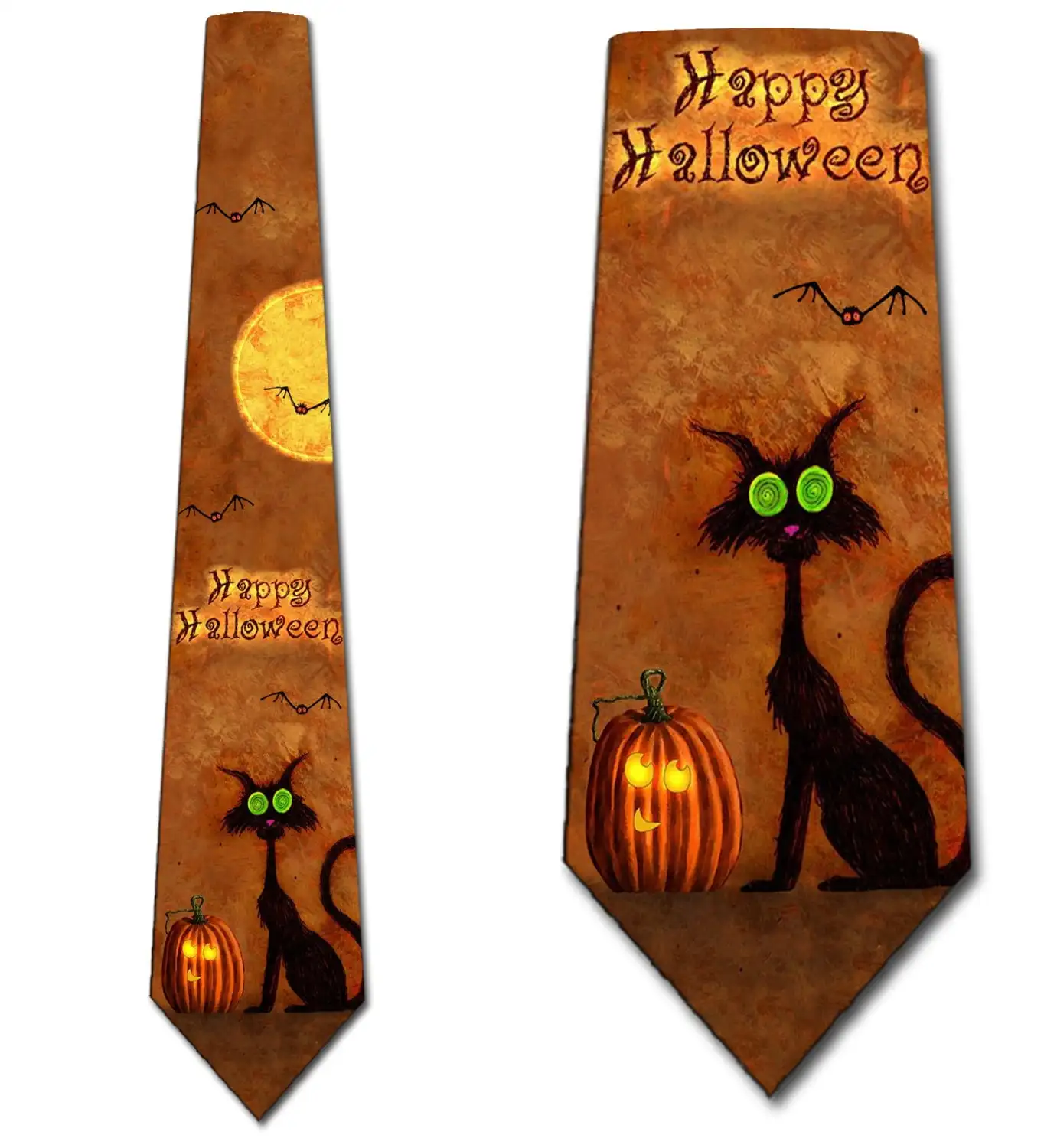 Happy Halloween Ties Black Cat Mens Pumpkin Necktie for Men Women Holiday Mens Ties