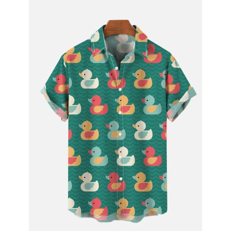 Cartoon Ducks Graphics Hawaiian Shirts Summer Fashion Trend Cute Animals 3D Printed Shirts Casaul Lapel Overszied Mens Blouse