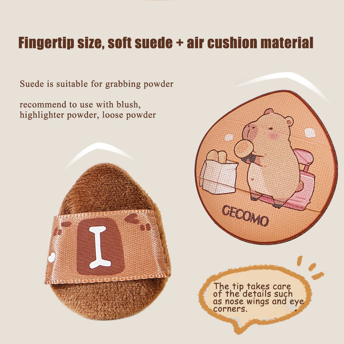 Juego de esponjas para polvo de capibara, 6 uds., uso húmedo y seco, Mini esponjas para polvo para la yema del dedo, cojín de aire flocado suave y agradable para la piel