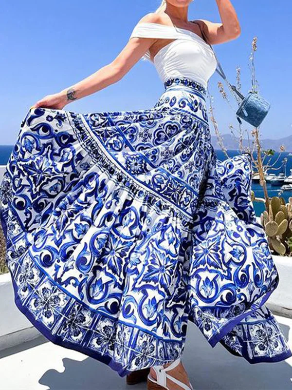 Falda midi de playa con estampado de moda para mujer, primavera 2025, estilo urbano para vacaciones al aire libre, falda líne...